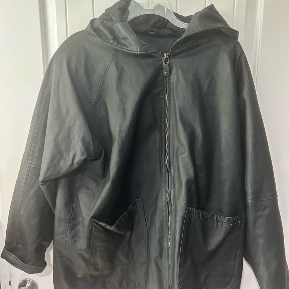Men's Black Leather Bomber Jacket